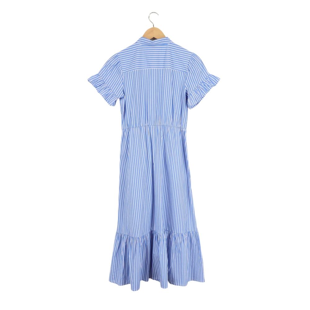 J.Crew Factory Striped Ruffle Sleeve Shirt Dress Sail Blue Size 4 Petite NWT - Picture 7 of 8